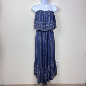 Japna Jumpsuit Womens Small Strapless Ruffle Bell Bottom Boho Floral Cottage